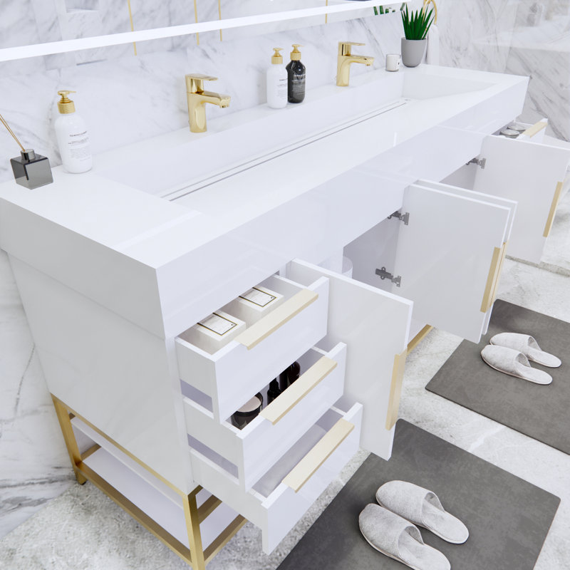 Ensemble de meuble-lavabo double 71 po Ridley, Blanc très luisant, Blanc