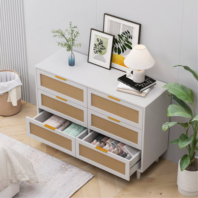 43,31 po, armoire de rangement à 6 tiroirs en rotin, pour chambre à coucher et salon