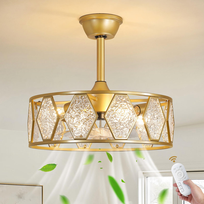 19" Modern Ceiling Fan With Light Kit And Remote Control 6 Speeds Timer For Bedroom, Brushed Gold