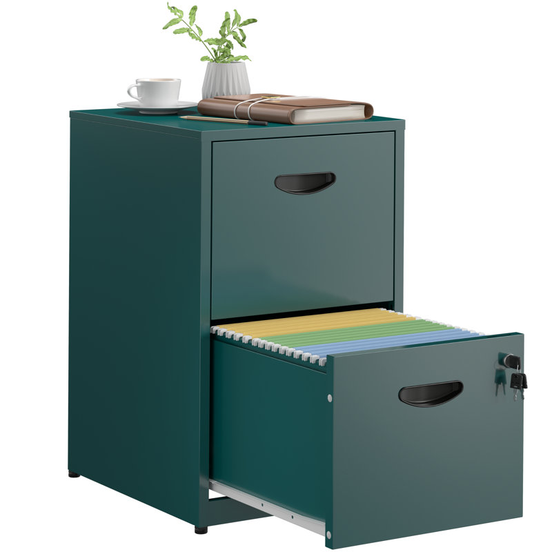  2 Drawer File Cabinet with Lock, Green Metal Filing Cabinets,Vertical Locking File Cabinet Fit Hanging Files, Letter,File Box and A4 Documents