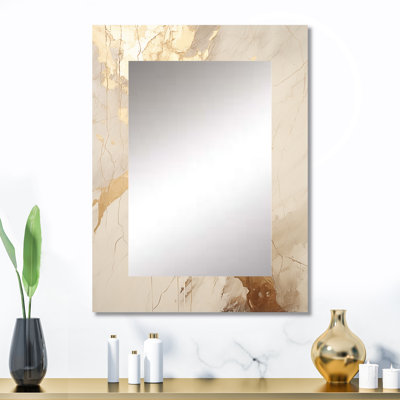 Beige et or marbré foudre IV - formes abstraites grand miroir, miroir unique moderne, art imprimé en métal