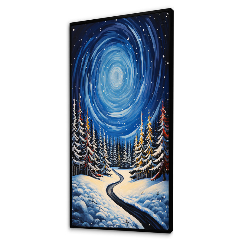Frosty Pathway Road Into Winter Embrace III, Cadre flottant noir, H 60 po x l 28 po x P 1,5 po