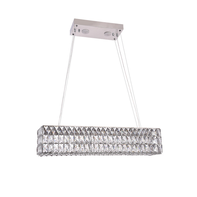 Lustre 3 lumières DEL chrome avec cristaux transparents