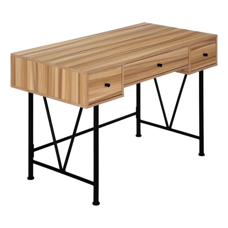 Bureau 48 po avec 3 tiroirs, plateau en bois et pieds noirs, assemblage requis