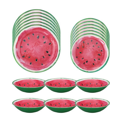 Watermelon 18 Piece Melamine Dinnerware Set Plate and Bowl Set - Service for 6