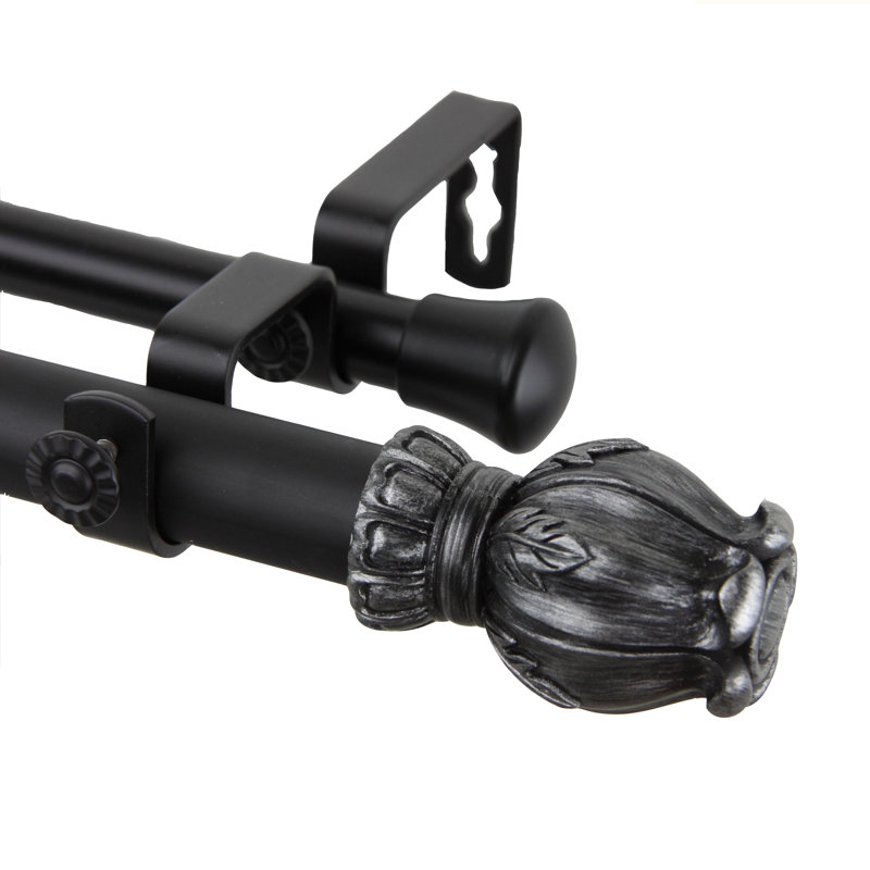 Steel Adjustable Double Curtain Rod, 1" H x 84" W x 6.75" D, Black