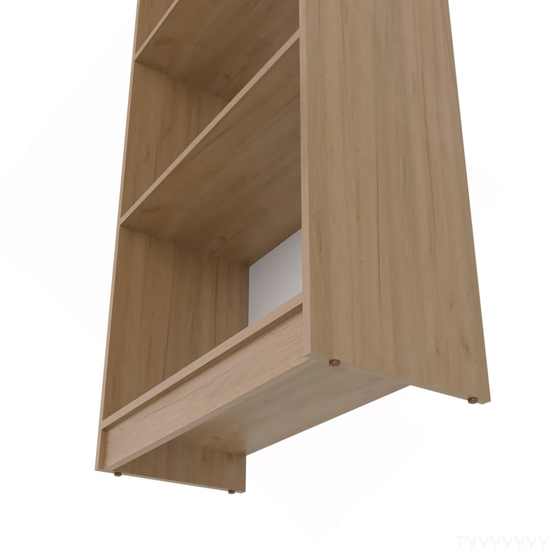Bibliothèque plate Bear avec rangement ouvert et 4 tablettes, chêne naturel et blanc