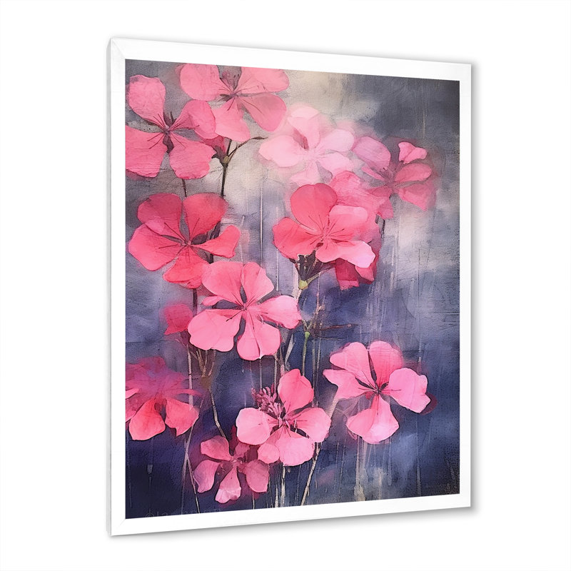 Impression sur toile «Blue and Pink Geranium Minimal Expression I», Cadre simple blanc, H 20 po x l 12 po x P 1 po