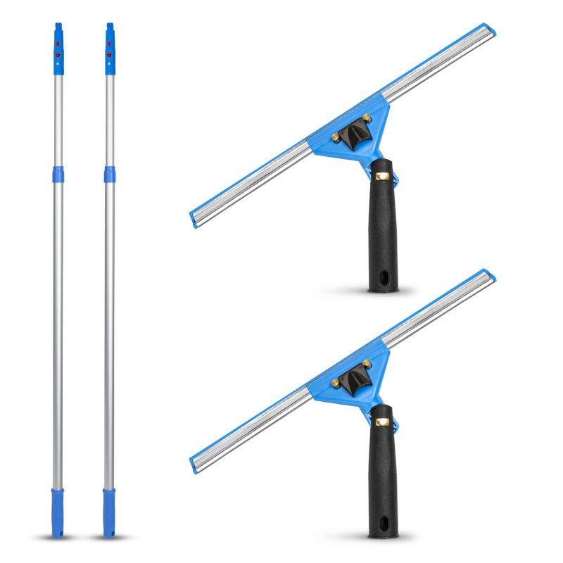 Window Washing Kit with Swivel Window Squeegee and 6' Telescopic Pole, 2 Pack, 76" L x 14" W x 1" D