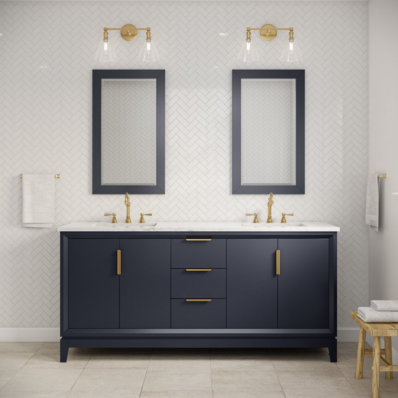Ensemble de meuble-lavabo de comptoir en marbre blanc 72 po Elizabeth avec miroir Elizabeth, Bleu monarque