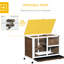 Cage à lapins d'intérieur avec roulettes, bureau et table d'appoint, bois brun imperméable pour les lapins, la propriété compacte et la petite nature