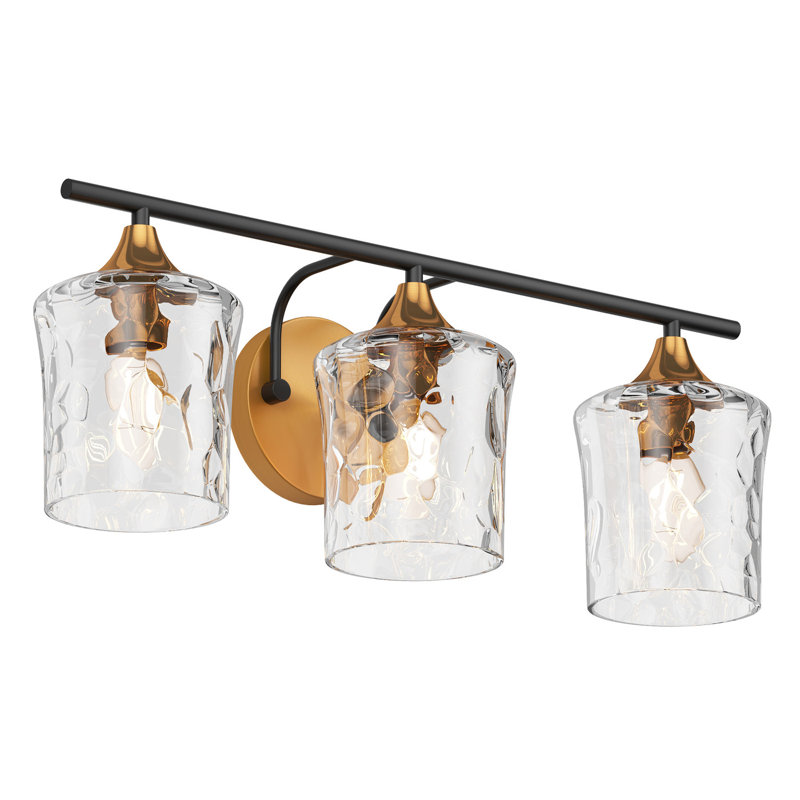 Pratolina 3-Light Hammered Glass Shade Gold Finished E26 Dimmable Farmhouse Vanity Light Fixture