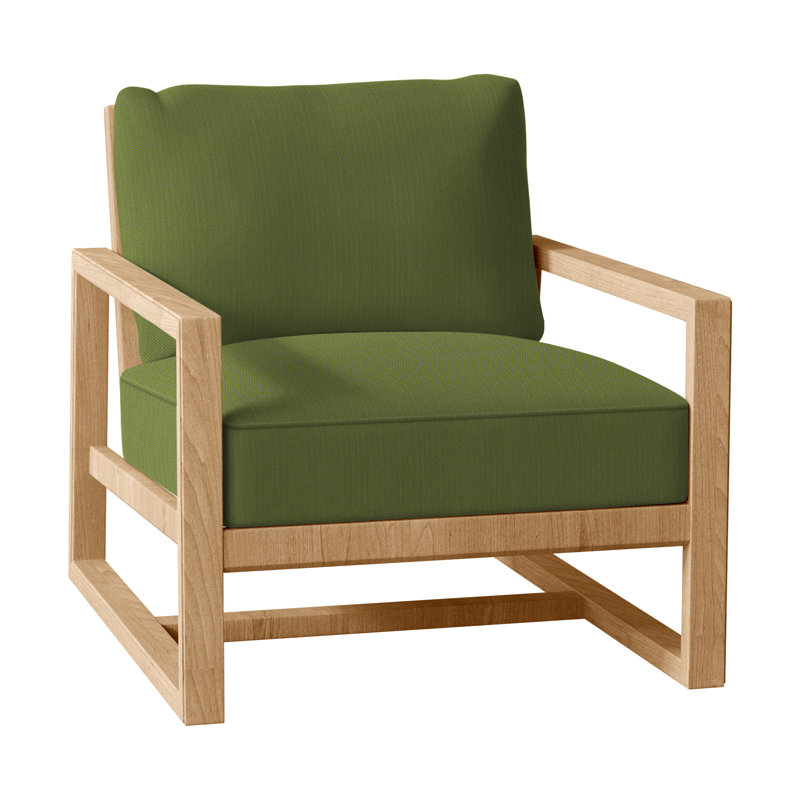 Avondale Patio Lounge Chair with Cushions, Natural Teak, Welt + Standard fill, Linen Forest