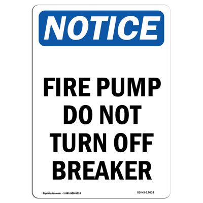 Fire Pump Do Not Turn Off Breaker Sign