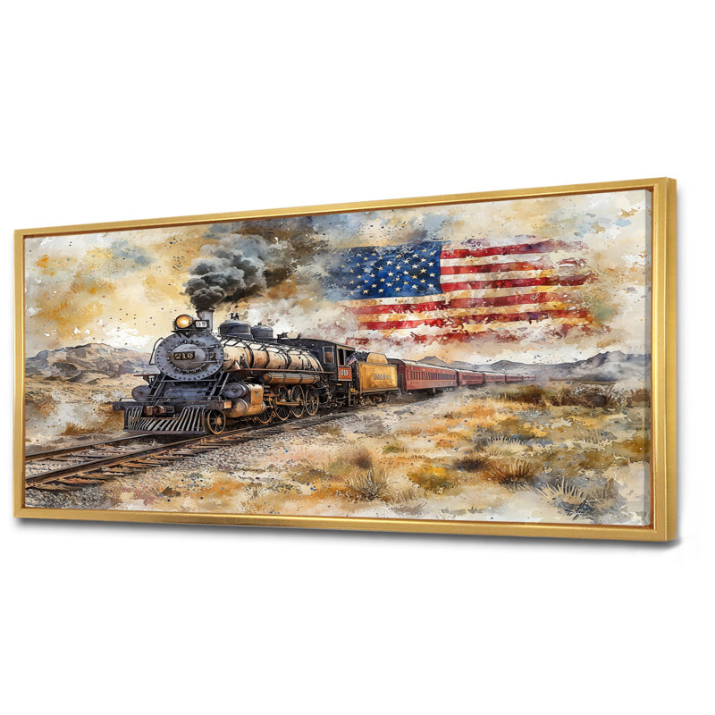 Laithen - États-Unis, art mural sur toile, H 28 po x l 60 po, Reproduction avec cadre flottant, Doré
