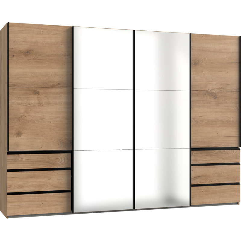 Guardino 4 Door Wardrobe, 216cm H x 300cm W x 65cm D, Plank Oak
