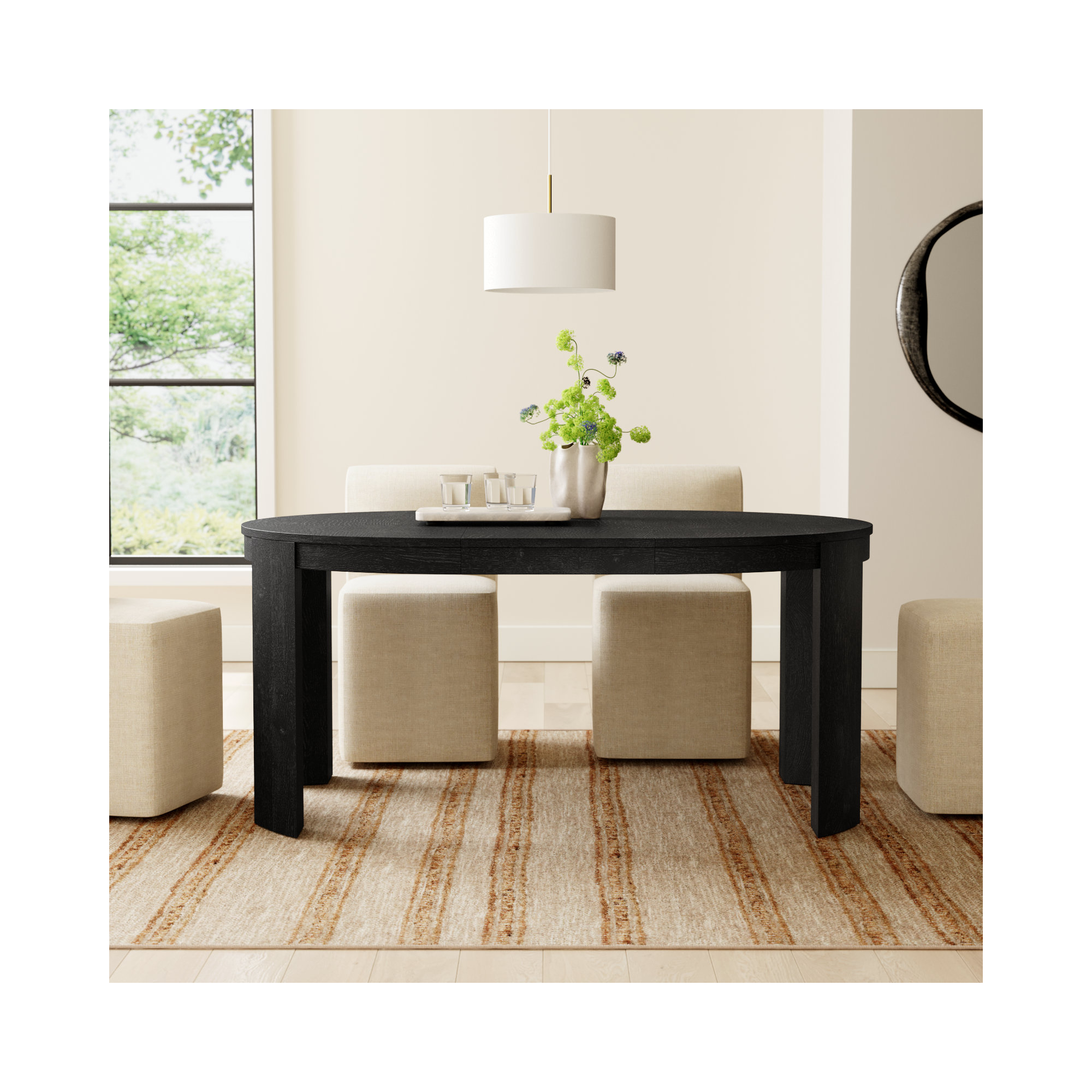 Payton 48" Round Extendable Dining Table, Black