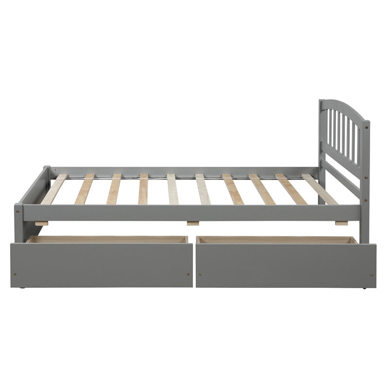 Base de lit plateforme en bois avec deux tiroirs et tête de lit, Gris