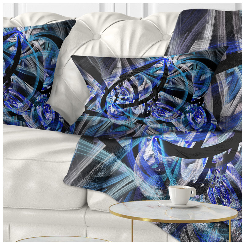 Symmetrical Spiral Blue Flower - Floral Printed Throw Pillow