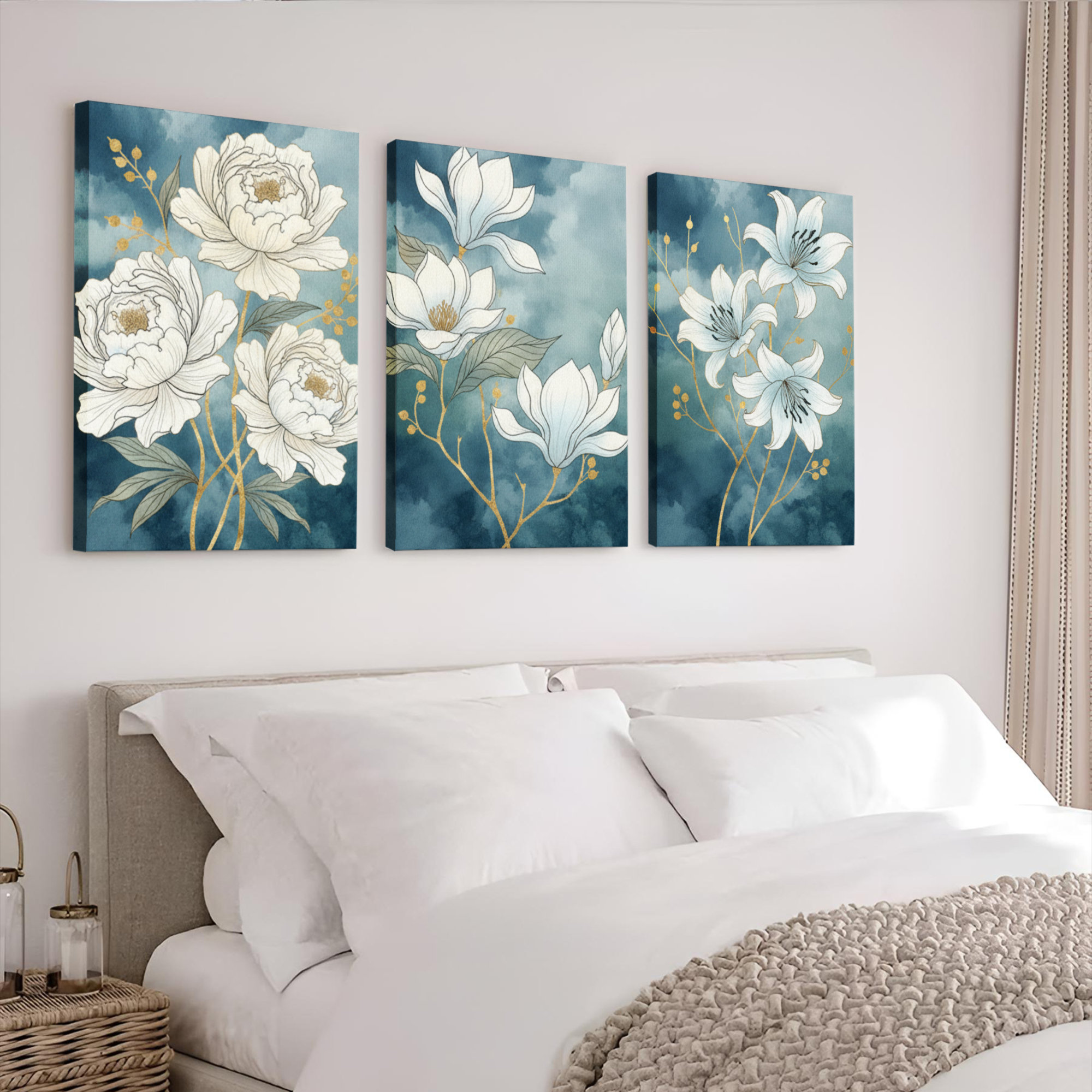 Winston Porter White Peony and Magnolia Floral Canvas Wrapped Wall Art ...