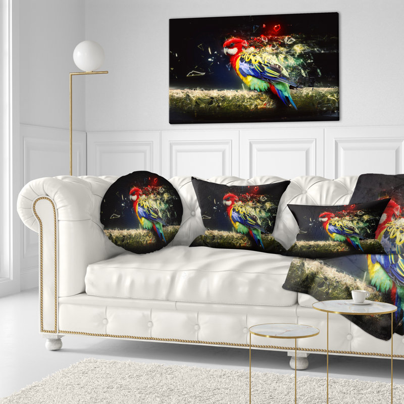 Coussin lombaire perroquet sur une branche à couleur animale
