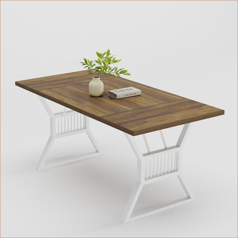 70.8 Inch Dining Table 4-6 Person, Kitchen Dinner Table with Heavy Duty Metal Legs, Farmhouse Wooden Eating Table for Home, Dining Room