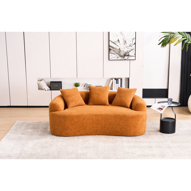 Double Orange Couch, Fabric For Sensitive Skin No Assembly Required 2 In Orange, Quick And Easy Setup