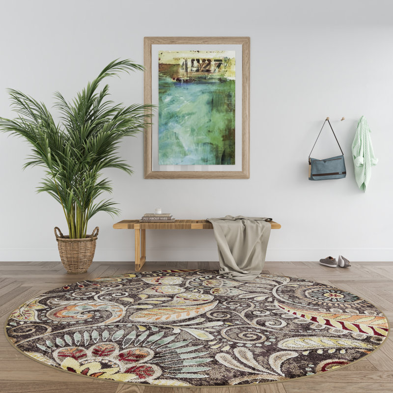Tapis brun à motif floral Juliet, Rond 5 pi 3 po