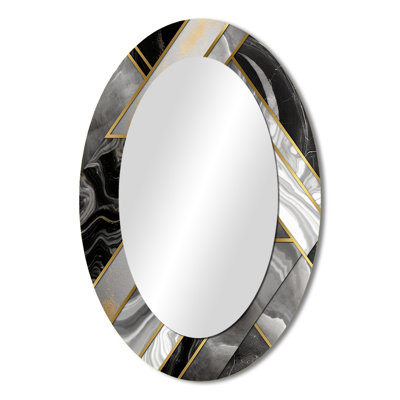 Marble Granite Agate With Touches Of Gold XVIII - Gray Oval Wall Mirror Decor
