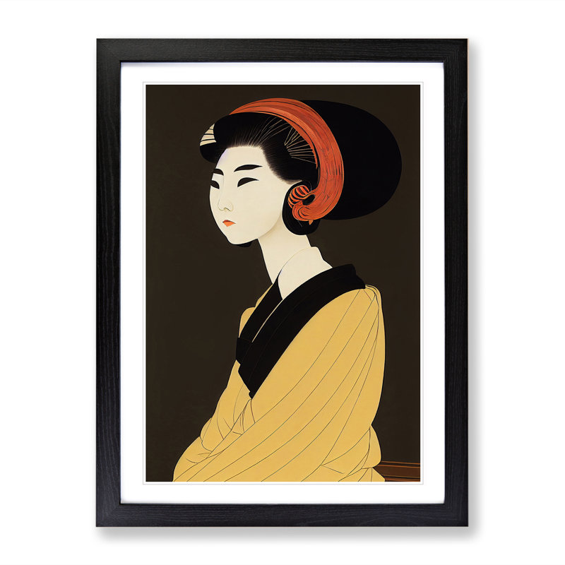 XV1022-5X A Beautiful Geisha No.4 - Single Picture Frame Print, 64cm H x 46cm W, Black