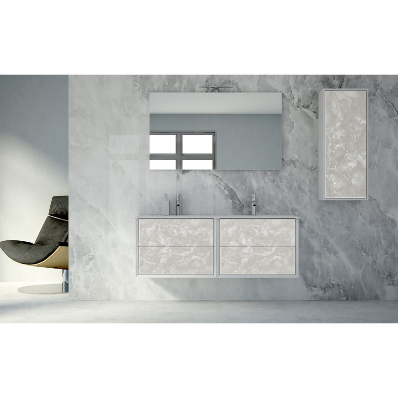 Base de meuble-lavabo double mural 27,6 po Walbrook seulement, Blanc mat / onyx clair