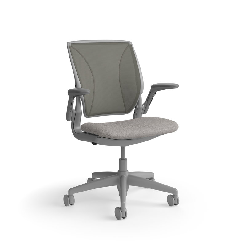 World LM, Ergonomic Task Chair with Poppy Seed Backrest, and  Autumn Upholstered Seat, Gray, Light Gray Fabric, Gray Mesh