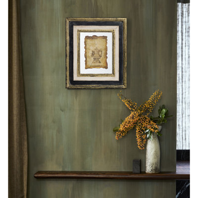 Framed Antiqued Sculpture Print, 13x15". Enhance Your Space With Antique Beauty. 2 Piece Black & Gold Frame. Detailed Sketch On Parchment. Suited For Living Room, Entryway, Office. Multicolor Wood