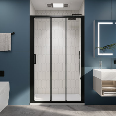 48" W x 70" H 3-Panel Sliding Framed Shower Door - SGCC Tempered Glass & Matte Black Frame