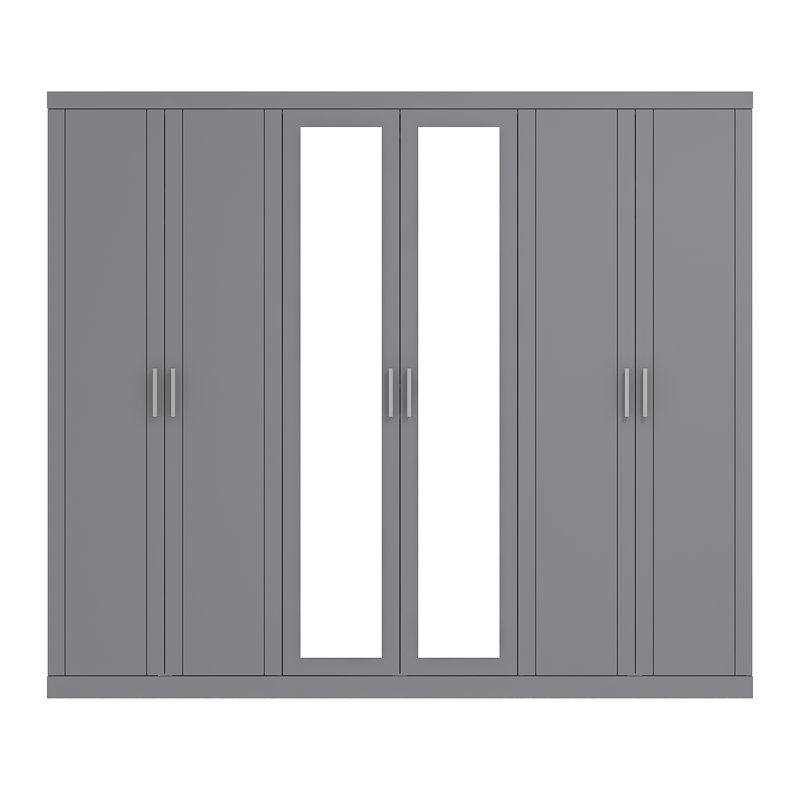 6 Door Wardrobe With Mirror, Cool Grey