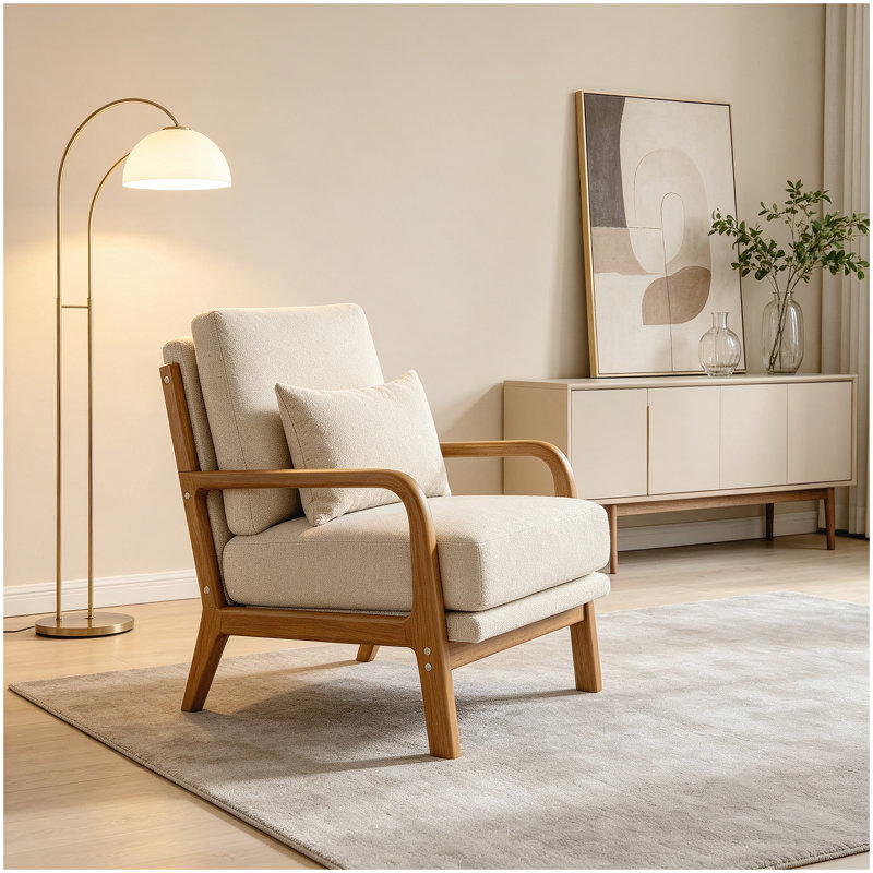 Chaise longue en bois, Camel Fabric