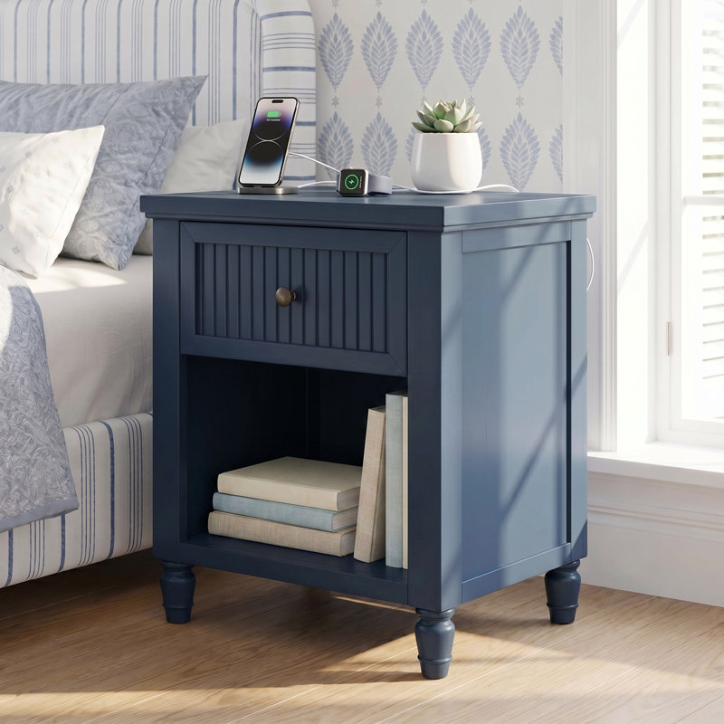 Table de chevet avec rangement Westport Modern Farmhouse USB-C - bleu marine, Marine