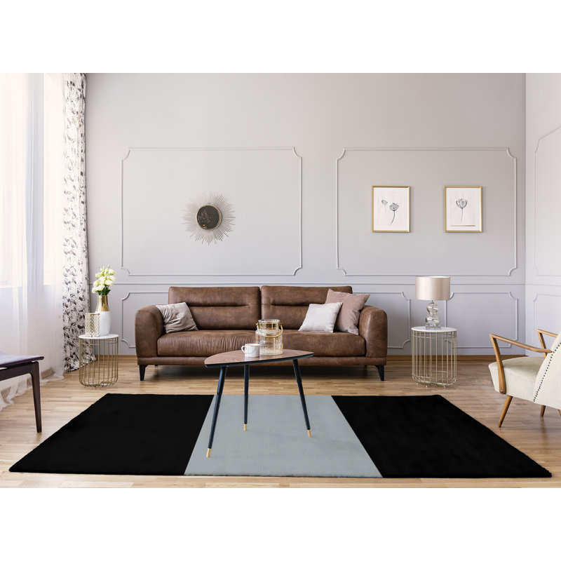Tapis à rayures en poly-noir oakland, Rectangle 9 pi x 12 pi