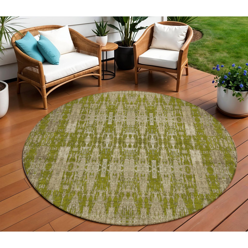 Tapis rond 8 po taupe et beige