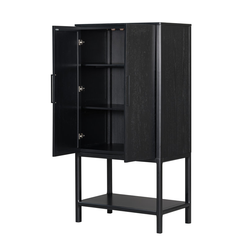 Armoire de rangement multifonctionnelle 72 po avec tablettes réglables, placage de chêne, poignées en aluminium modernes, noir