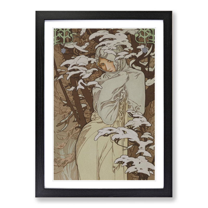 Winter by Alphonse Mucha - Picture Frame Painting, Black Framed, 36cm H x 27cm W x 2cm D