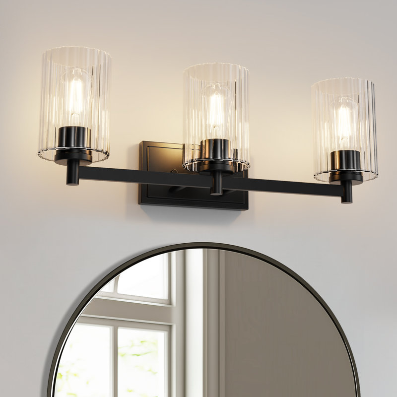 24 po Afelien Éclairage pour salle de bain 3 lumières avec abat-jour cylindrique transparent en verre cylindrique pour salle de bain, miroir, salle d'eau