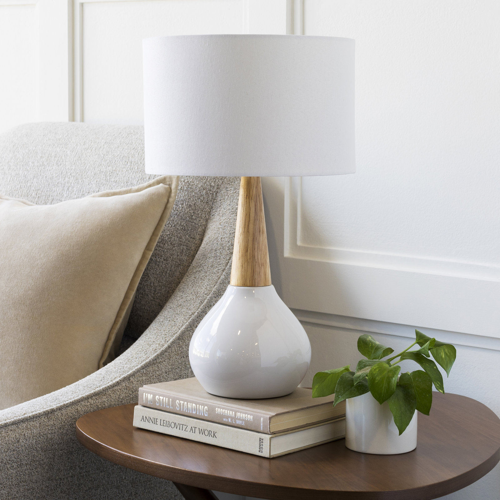 Scotia 19" H Ceramic and Solid Wood Standard Table Lamp , Cream
