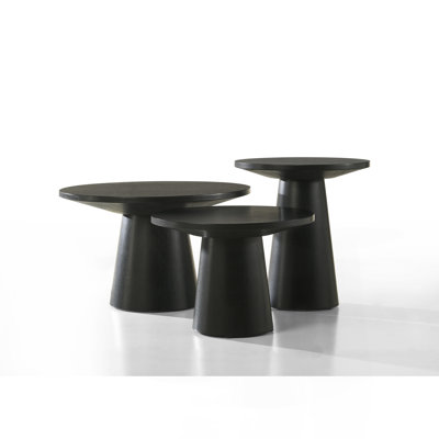 Jasper Ebony Black 3-Piece Coffee, End, & Console Table Set With Pedestal Base
