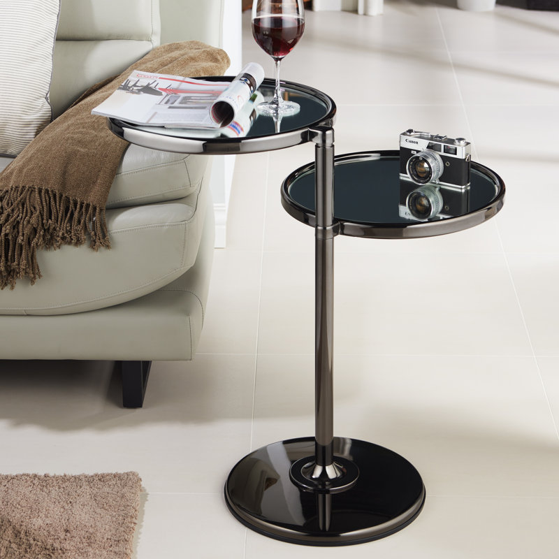 Glass Top Pedestal End Table, Black