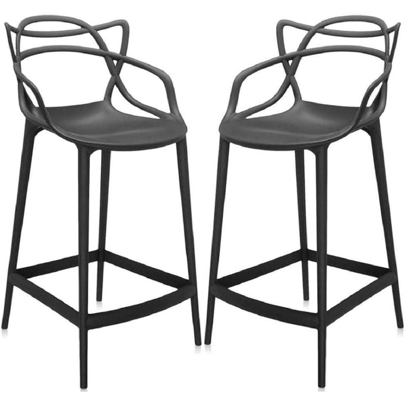 Curved Back Stool, Noir