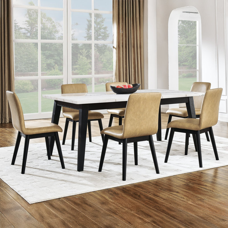Vida Genuine Marble Dining Set, 7 Pieces: Table, 6 Chairs