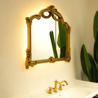 Baroque Revival Style Ornate Golden Frame PU Accent Mirror