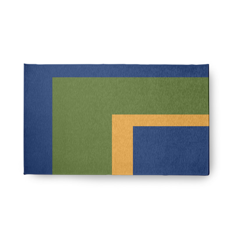 Tapis intérieur / extérieur en chenille tissé à la machine géométrique bleu / vert, Rectangle 1 pi 6 po x 2 pi 6 po