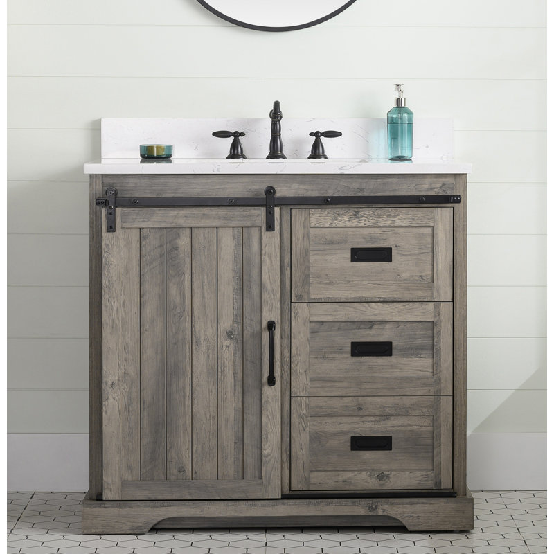 Cayden 36'' Single Bathroom Vanity with Top, Carrara White, Weathered Gray